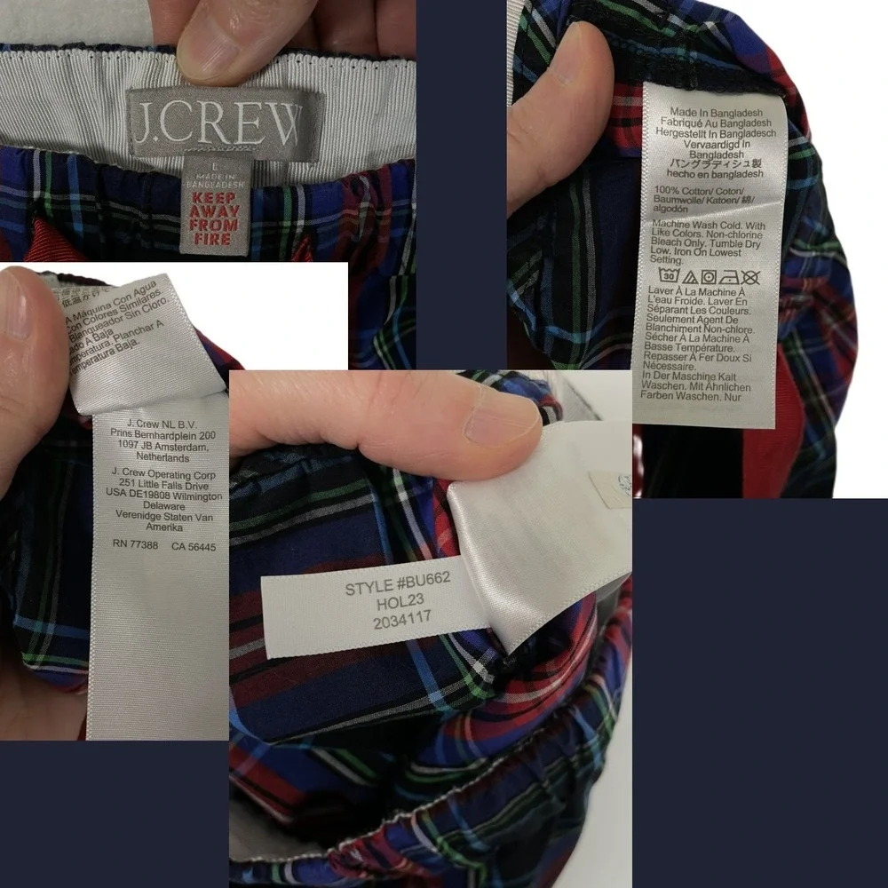 J.Crew L Red Black Green Plaid Cotton Pajama Pants Drawstring‎ Pockets Sleep